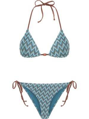 Aquella Renkli Desenkli Triko Üçgen Bikini Takım