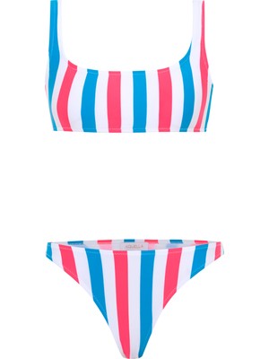 Aquella Renkli Çizgili Büstiyer Bikini Takım