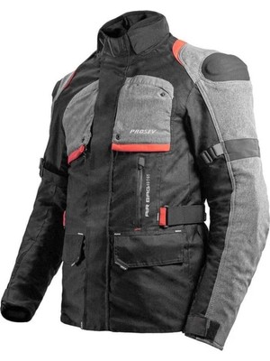 Prosev Nf 2500 Airbag Korumalı Motosiklet Montu Poliüretan Su Geçirmez 3XL Siyah/Kırmızı/Gri Renkli