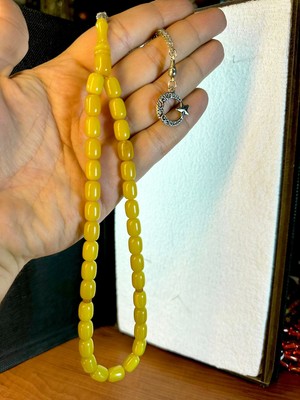 Anemore Collection Sevgiliye Özel Hediye Sarı Sıkma Çubuk Kehribar Tesbih Kapsül Kesim H-1163.