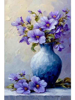 Aden Dekoratif Mor Çiçekler Vazoda Kanvas Tablo