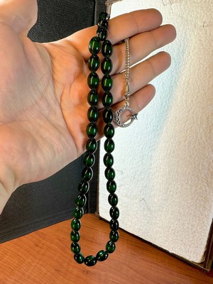 Anemore Collection Sevgiliye Özel Hediye Ssıkma Çubuk Kehribar Tesbih Yeşil Renkli Beyzi Kesim H-1171.
