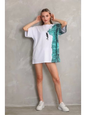 Narnuga Bisiklet Yaka Baskılı Oversize Tshirt