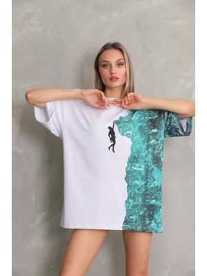 Narnuga Bisiklet Yaka Baskılı Oversize Tshirt