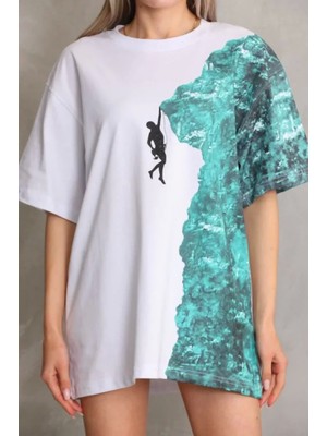 Narnuga Bisiklet Yaka Baskılı Oversize Tshirt