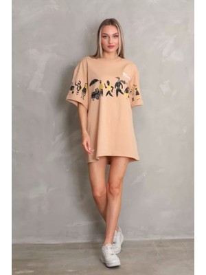 Narnuga  Bisiklet Yaka Baskılı Oversize Tshirt