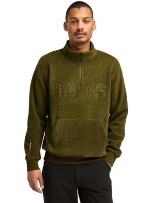 Timberland Erkek Yeşil Timberland Lınear Logo 1/4 Zıp Polartec 200 Fleece Yeşil Erkek Sweatshirt