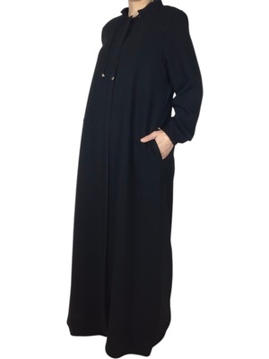 Ece Giyim Kadın Kolağzı Lastikli Önü Fermuarlı Patlı Cepli Büyük Beden Ferace