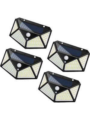 100 Ledli Solar Güneş Enerjili Hareket Sensörlü Bahçe Balkon Garaj Ev Aydınlatma Lambası 4 Adet