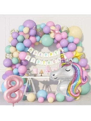 Bkmc Kız Çocuklar Için 8 Yaş Unicorn Lüks Doğum Günü Parti Seti Süsü