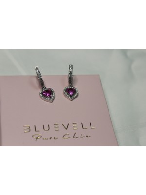 Bluevell 925 Ayar Gümüş Pembe Kalpli Halka Küpe