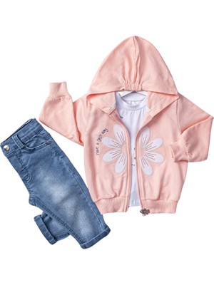 Bebüş Kids HIRKALI JEANS PANTOLONLU 3'LÜ KIZ TAKIM