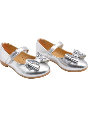 Kids A More Princesa Kurdele Detaylı Kız Çocuk Babet Ayakkabı Gümüş