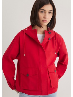 Mavi Kapüşonlu Kırmızı Kısa Ceket 1110625-70463