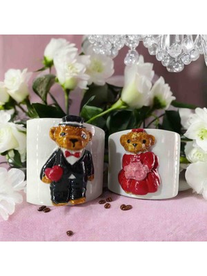 Bonita Bon Luxe 3D Kabartma El Emeği Göz Nuru Gelin Damat Teddy Seramik MUG BARDAK 400 ml