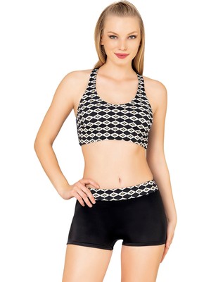 Endeep Kadın Geometrik Desenli Toparlayıcı Şortlu Bikini Takımı