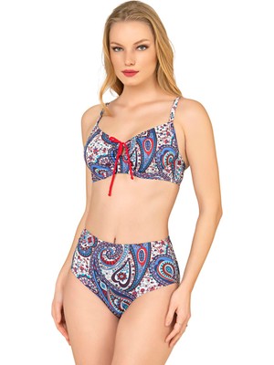 Endeep Kadın Şal Desenli Balenli Toparlayıcı Bikini Takımı