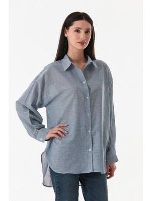 Çizgili Arkası Uzun Oversize Gömlek