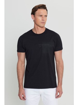 Altınyıldız Classics Pamuklu Slim Fit Dar Kesim Baskılı Bisiklet Yaka Esnek Tişört