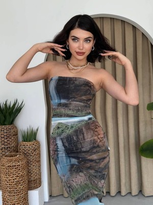 Defy Moda Mountain Straplez Tül Elbise