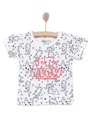 HelloBaby Basic Kız Meow Desenli T-Shirt Kız Bebek