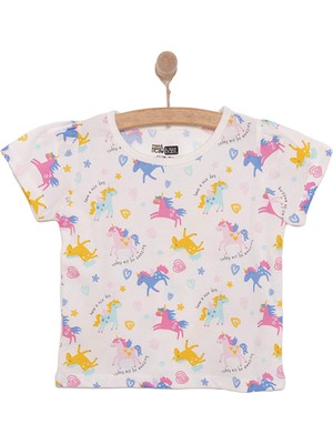 HelloBaby Basic Kız Kalpli Unicorn Desenli T-Shirt Kız Bebek