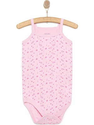 Hellobaby Kız Bebek Zıbın Çiçekli Ip Askılı Body Ribana Kumaş Çıtçıtlı Ip Askılı Kol Pembe