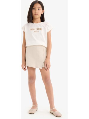 DeFacto 2'li Takım Baskılı Kısa Kollu Tişört Şort Etek Kız Çocuk E1260A825SM