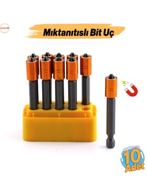 Badem10 10 Adet Mıknatıslı Bits Uç Pz2 65 mm Renkli Vida Tutucu Sökme Yıldız Matkap Vidalama Ucu S2 Çeliği