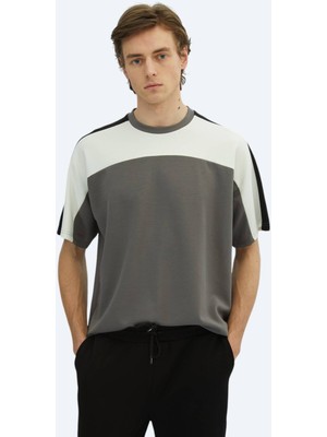 Kip Antrasit Düz Bisiklet Yaka T-Shirt