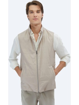 Açık Bej Regular Fit Dik Yaka Casual Dokuma Spor Yelek