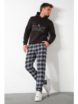 Ekoseli Flanel Pijama Altı Rahat Kesim Dar Paça Pamuklu Erkek Pantolon