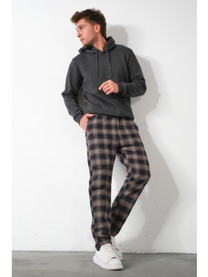 Ekoseli Flanel Pijama Altı Rahat Kesim Dar Paça Pamuklu Erkek Pantolon
