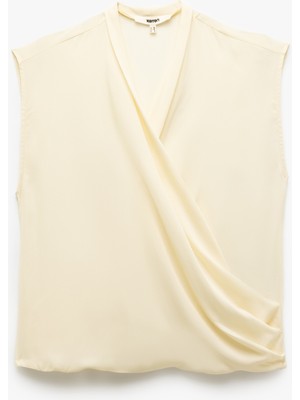 Koton Krep Kumaş Drape Detaylı Kolsuz Kruvaze Bluz