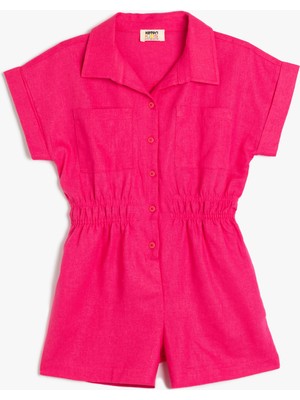 Koton Kısa Kollu Cep Detaylı Keten Kısa Tulum