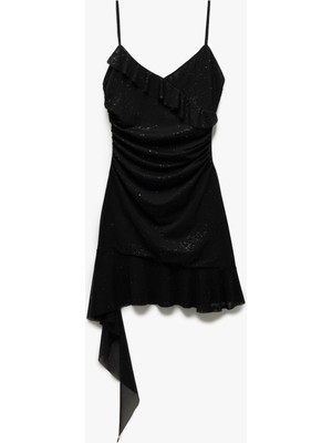 Koton Mini Askılı V Yaka Simli Volanlı Mini Elbise