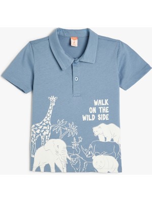 Koton Erkek Çocuklar İçin Kısa Kollu Pamuklu Tişört Hayvan Desenli Günlük Stil Gri