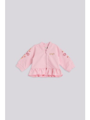 Layette Kız Bebek Pembe Eşofman Üstü Cepli Gömlek Yaka Normal Kesim Truvakar Kol