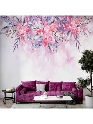 Pembe Soft Suluboya Çiçek Duvar Kağıdı