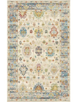 Eko Halı Pietra PTA19 Beige Multy Sıcak Renk Geçişli Etnik Desenli Yumuşak Dokulu Makine Halısı