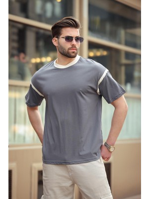 Madmext Füme Bisiklet Yaka Regular Fit Erkek T-Shirt E7126