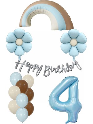 Retro 4 Yaş Papatya Temalı Erkek Bebek Konsept Doğum Günü Seti