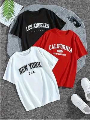3 Lü Paket Baskılı Beyaz Siyah Gri T-Shirt Oversize Salaş Ünisex