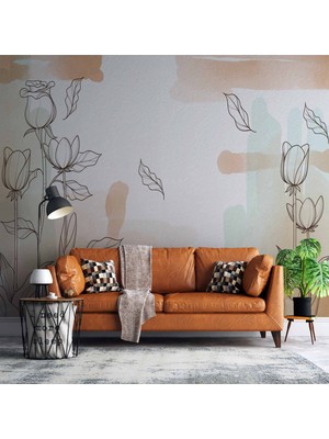 Kahverengi Soft Suluboya Çiçek Duvar Kağıdı