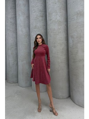 Lesa Wear Yumuşacık Bordo Mini Gece Elbisesi Rahat Silüet ile Abiye Stilde Şıklık
