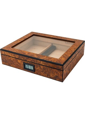 Lubinski Cedar Basic Camlı Puro Kutusu Humidor Slim Dijital Kahve 15s
