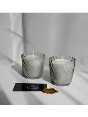 Aurelia Candle - Tekli Su Yeşili Spiral Desenli Cam Bardaklı Kokulu Mum