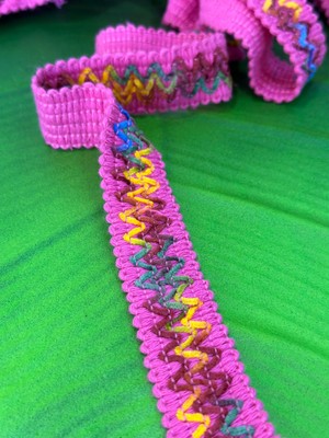 Gönülden Tasarım Pembe Desenli Triko Şerit Dikiş Giyim Aplike Eb 2 cm (1 Metre )