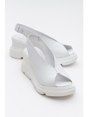Luvi Sam Beyaz Cilt  Deri Kadın Dolgu Topuk Sandalet