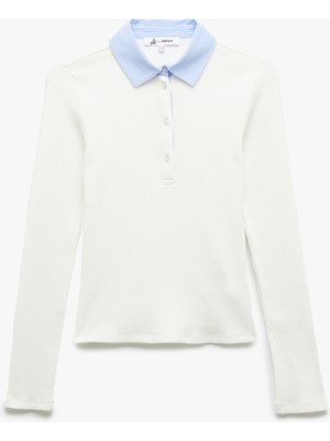 Koton Yaka Detaylı Pamuklu Slim Fit Düğmeli Uzun Kollu Tişört